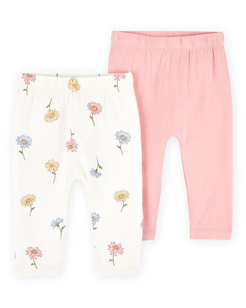 Baby 2-Pack PurelySoft Pull-On Pants - Pink/Ivory, image 1 of 7 slides
