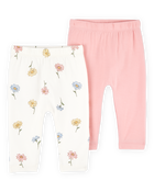 Baby 2-Pack PurelySoft Pull-On Pants - Pink/Ivory, image 1 of 7 slides