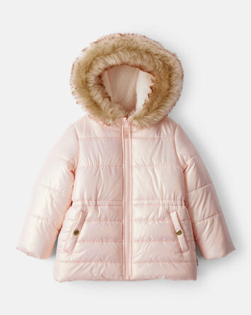 Toddler Girl Hooded Heavyweight Winter Jacket - Pink, 