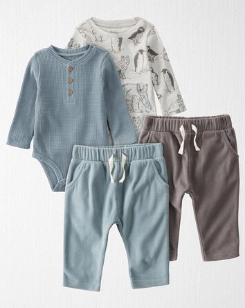 Baby 4-Pack Bodysuits and Fleece Pants Made with Organic Cotton and Recycled Materials, 