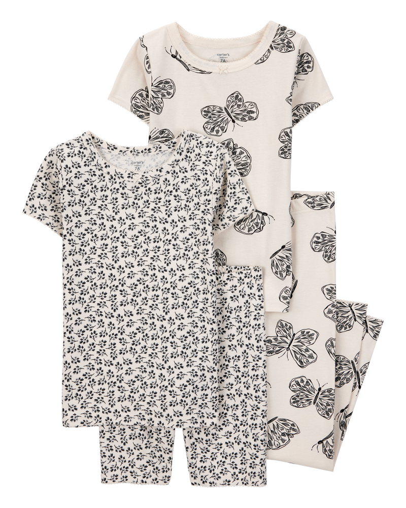 Kid 4-Piece Butterfly 100% Snug Fit Cotton Pajamas - Black/White, image 1 of 4 slides