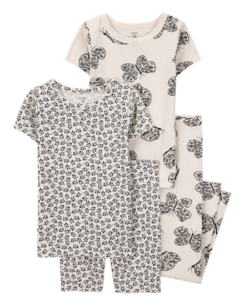 Kid 4-Piece Butterfly 100% Snug Fit Cotton Pajamas - Black/White, 