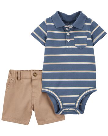 Baby 2-Piece Striped Polo Bodysuit & Shorts Set, 