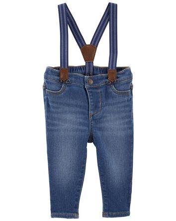 Baby Knit Denim Suspender Pants, 