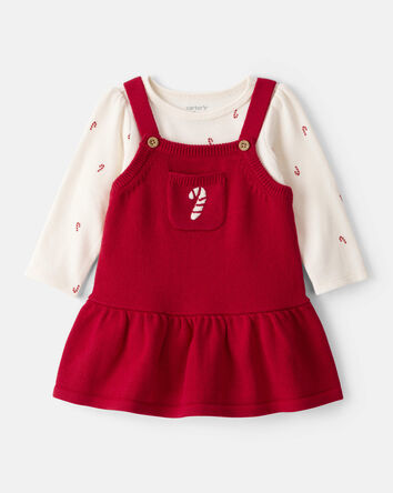 Baby Girl 2-Piece Candy Cane Print Long-Sleeve Top & Dress Set - Red, 