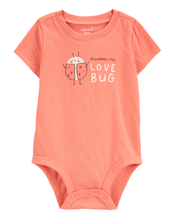 Baby Grandma's Little Love Bug Short-Sleeve Bodysuit - Peach, 