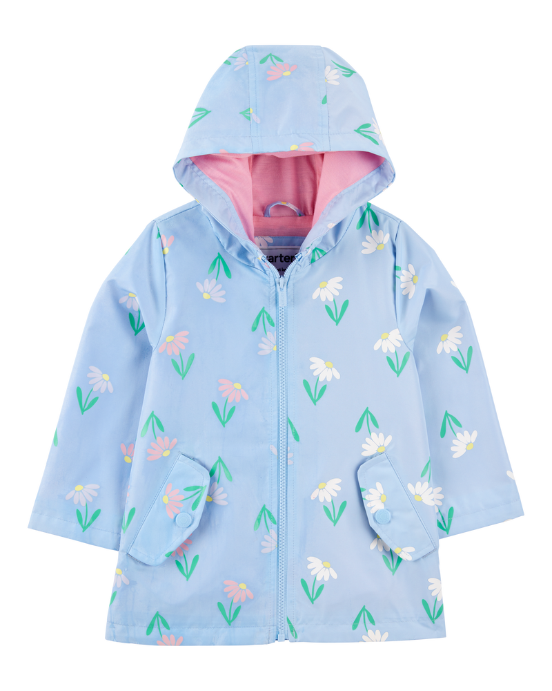 Toddler Floral Color Changing Rain Jacket - Blue, image 2 of 6 slides