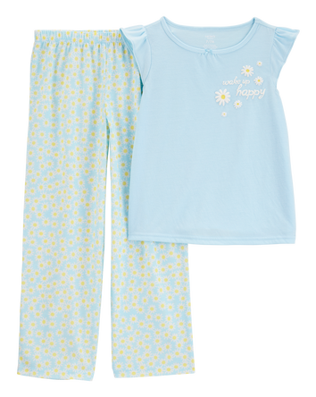Girls Daisy Loose Fit 2-Piece Pajamas - Blue, 