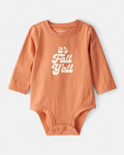Baby Its Fall Y'all Cotton Long-Sleeve Graphic Bodysuit - Orange, image 1 of 3 slides