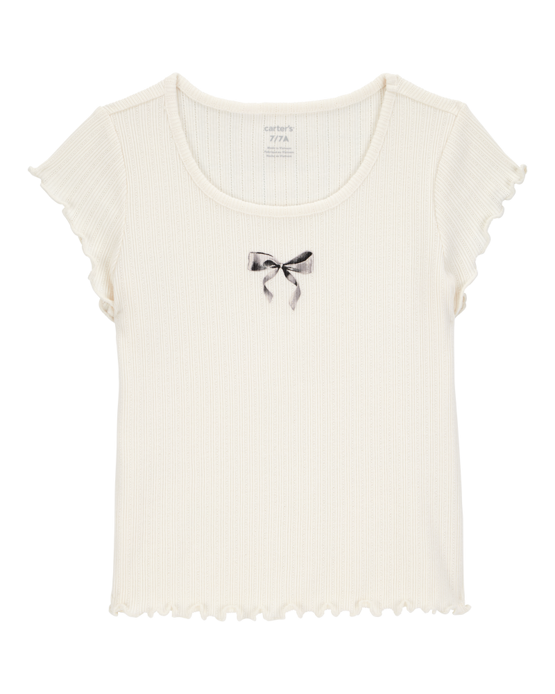 Kid 2-Piece Butterfly Pointelle Tee & Polka Dot Chiffon Skirt Set - Tan/White, image 3 of 5 slides