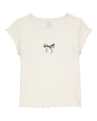 Kid 2-Piece Butterfly Pointelle Tee & Polka Dot Chiffon Skirt Set - Tan/White, image 3 of 5 slides