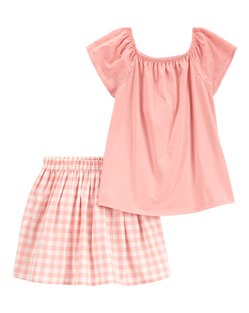 Kid 2-Piece Gingham Skort Outfit Set - Pink, 
