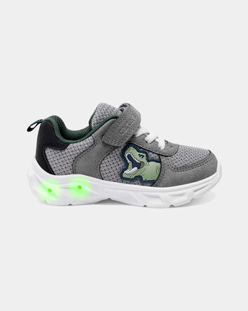 Toddler Boy Light-Up Dinosaur Athletic Sneakers - Grey/White, 