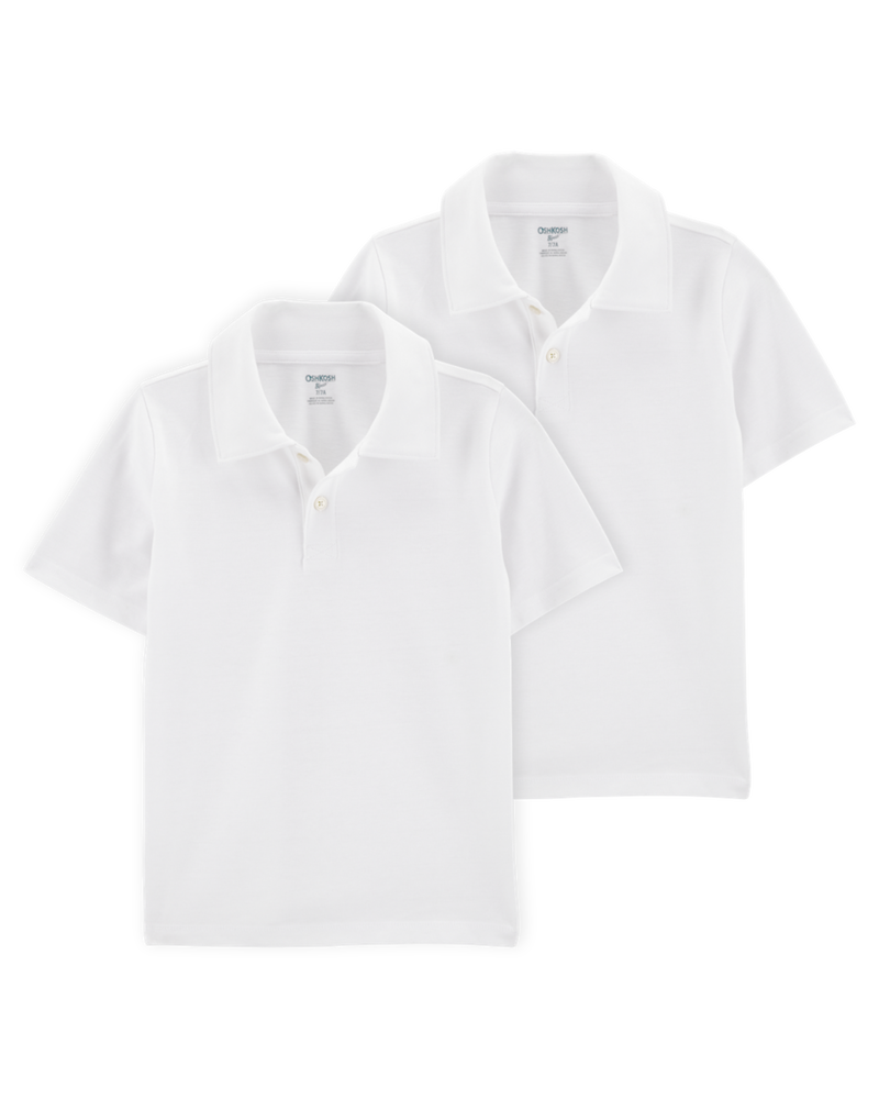Kid 2-Pack Pique Uniform Polo Shirts - White, image 1 of 3 slides
