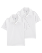 Kid 2-Pack Pique Uniform Polo Shirts - White, image 1 of 3 slides