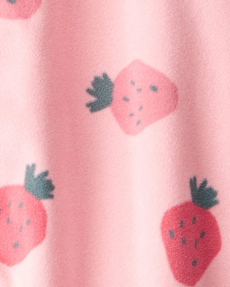 Kid 1-Piece Strawberry Fleece Footie Pajamas - Pink, image 2 of 3 slides