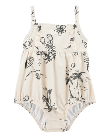 Baby Girl 1-Piece Beach Print Swimsuit, 
