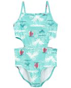 Kid Beach Print 1-Piece Cut -Out Swimsuit, image 1 of 4 slides