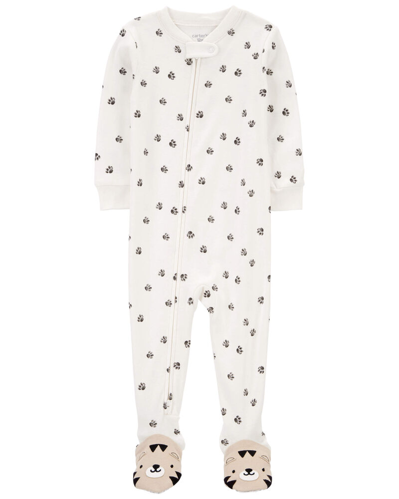 Toddler 1-Piece Tiger Paw 100% Snug Fit Cotton Footie Pajamas, image 1 of 5 slides