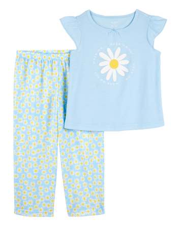 Toddler Girl Daisy Floral Loose Fit 2-Piece Pajamas - Blue, 