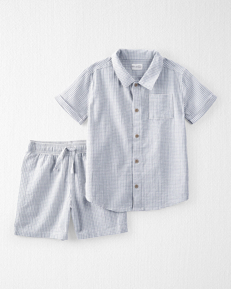 Kid 2-Piece Organic Cotton Gauze Checkered-Print Set, image 1 of 6 slides