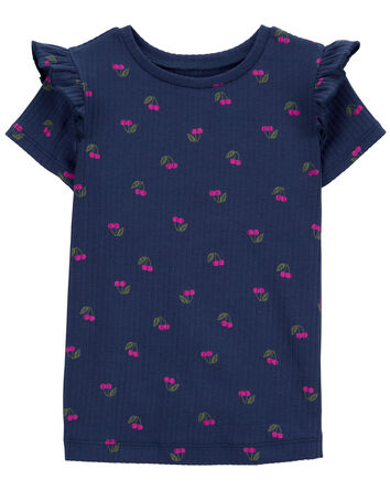 Toddler Navy Cherry Flutter Top, 