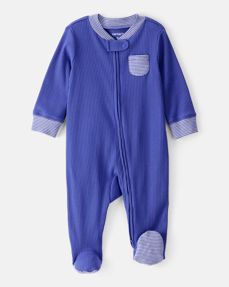 Baby Striped 2-Way Zip Sleep & Play Pajamas, image 2 of 8 slides