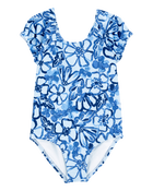 Toddler Girl 1-Piece Floral Swimsuit - Blue, image 1 of 4 slides