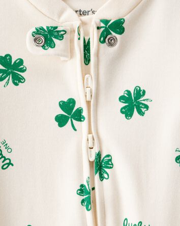 Baby St. Patrick's Day 100% Cotton Snug Fit 2-Way Zip Sleep & Play Pajamas - Ivory, 