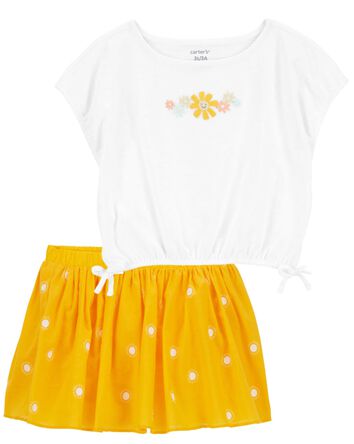 Baby 2-Piece Sunflower Top & Polka Dot Skort Set, 