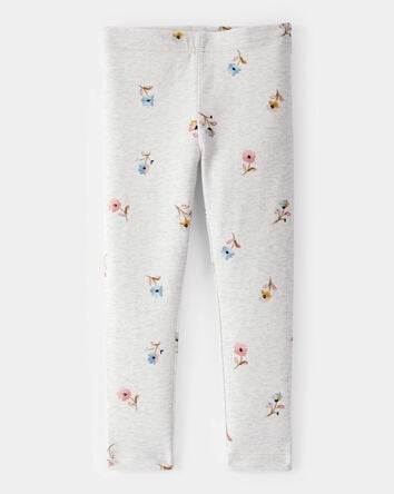 Toddler Girl Cotton Floral Stretch Leggings - Grey, 