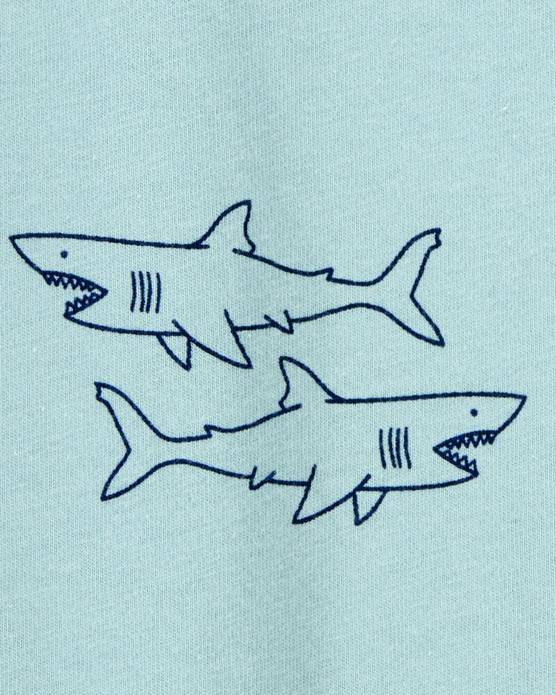 Baby Boy Shark Print Cotton Romper - Blue, image 2 of 3 slides