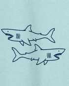 Baby Boy Shark Print Cotton Romper - Blue, image 2 of 3 slides
