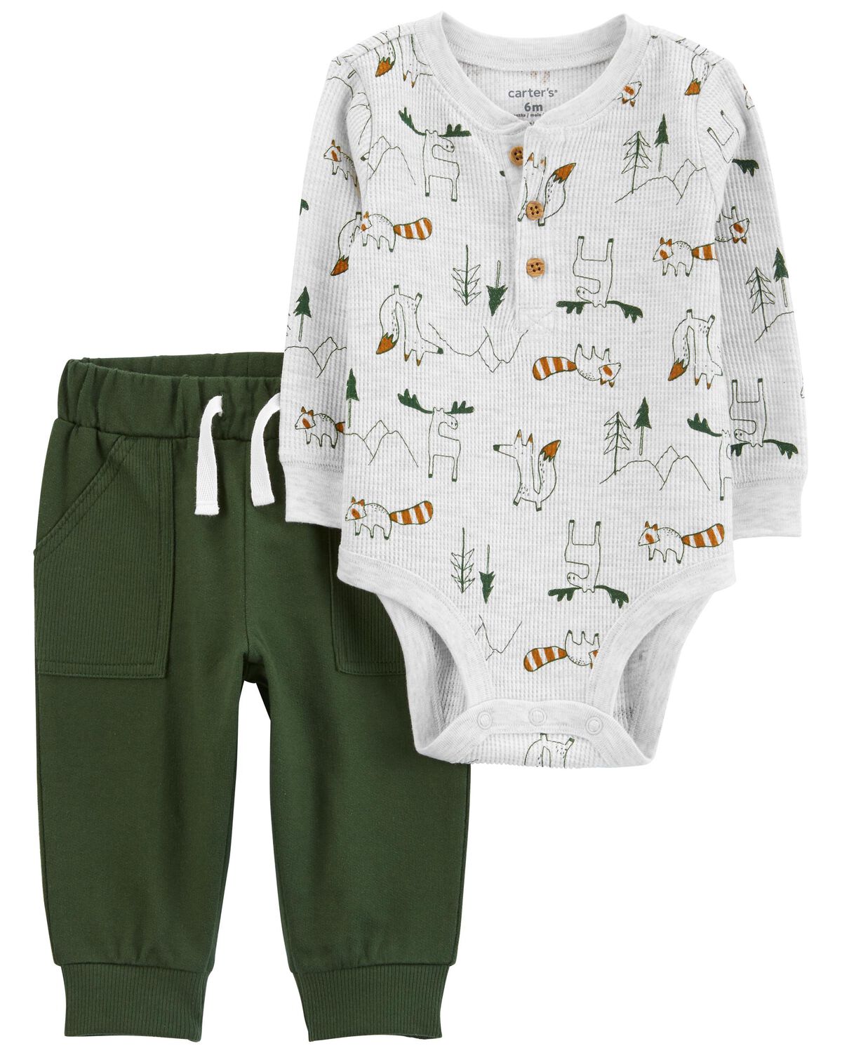 Heather/Green Baby 2Piece Thermal Bodysuit Pant Set
