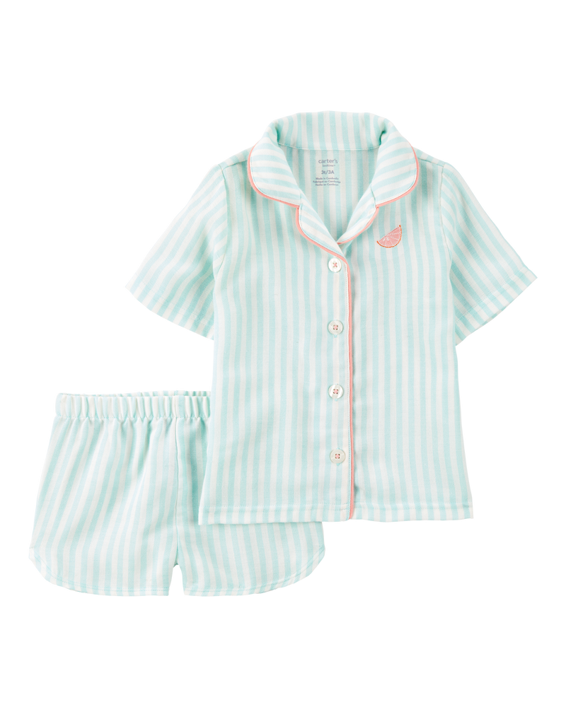 Toddler Striped Loose Fit 2-Piece Pajamas - Mint, image 1 of 4 slides