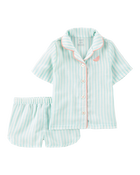 Toddler Striped Loose Fit 2-Piece Pajamas - Mint, image 1 of 4 slides