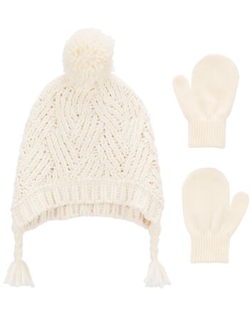 2-Pack Pom Hat & Mittens Set, 