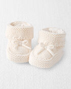 Baby Organic Cotton Crochet Booties in Cream, image 1 of 3 slides