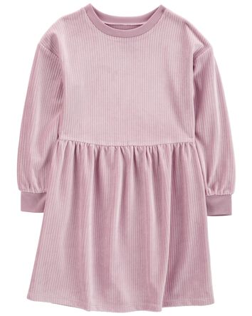 Kid Long-Sleeve Velour Dress, 