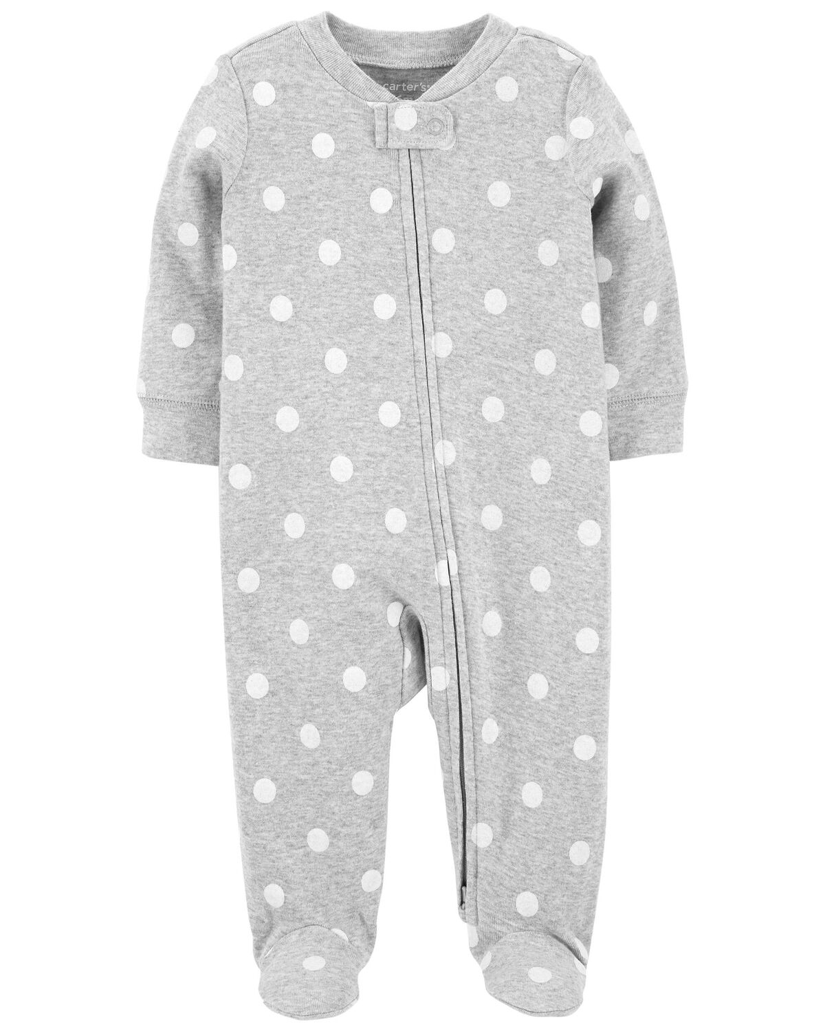 Grey Baby 1Piece Grey Polka Dot Sleep & Play Pajamas