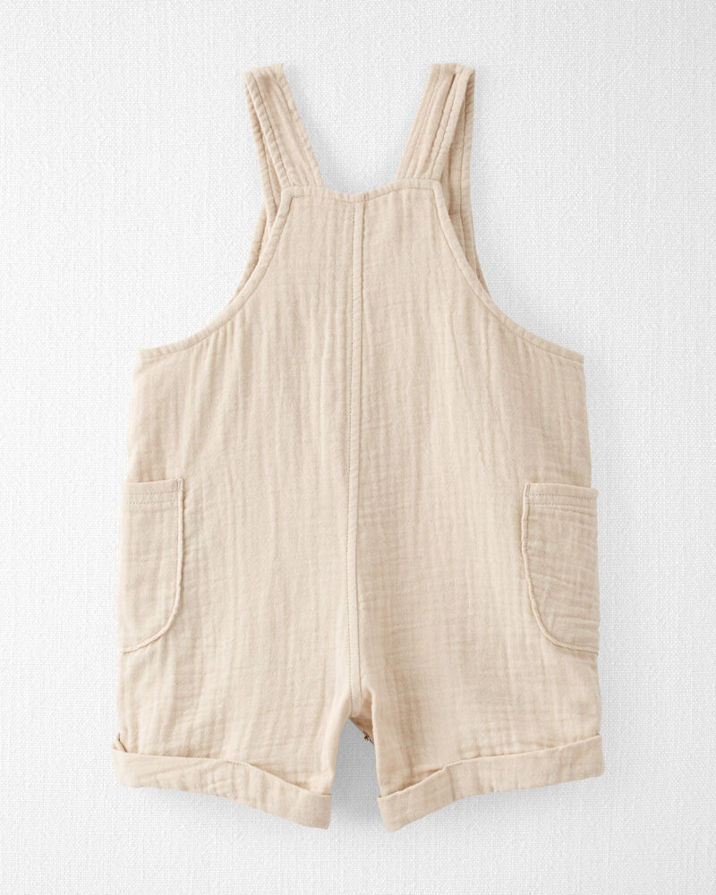 Baby Organic Cotton Gauze Shortalls in Cream, image 2 of 5 slides