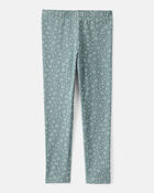 Girls Floral Cotton Pull-On Stretch Leggings - Green, image 1 of 4 slides