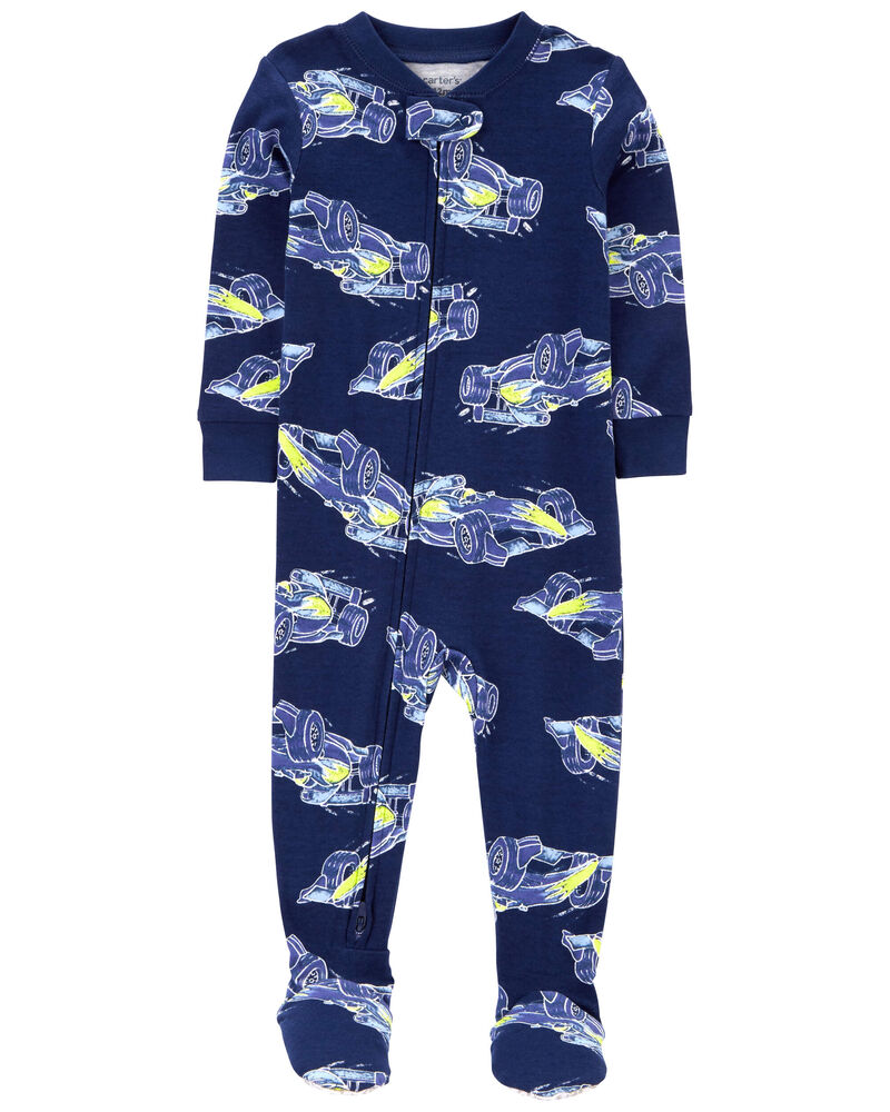 Baby 1-Piece Race Car 100% Snug Fit Cotton Footie Pajamas, image 1 of 5 slides
