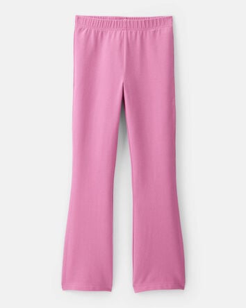 Kid Solid Cotton Flare Stretch Leggings - Pink, 