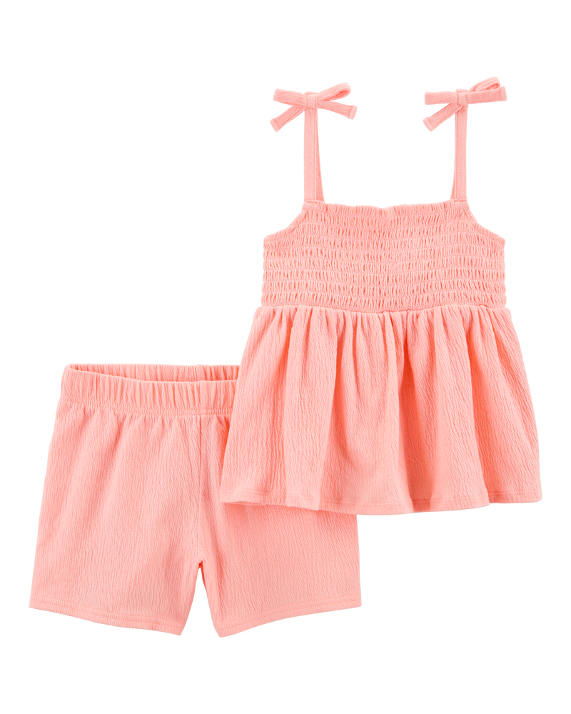 Kid 2-Piece Crinkle Jersey Tank & Short Set - Coral, image 1 of 3 slides