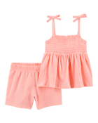 Kid 2-Piece Crinkle Jersey Tank & Short Set - Coral, image 1 of 3 slides