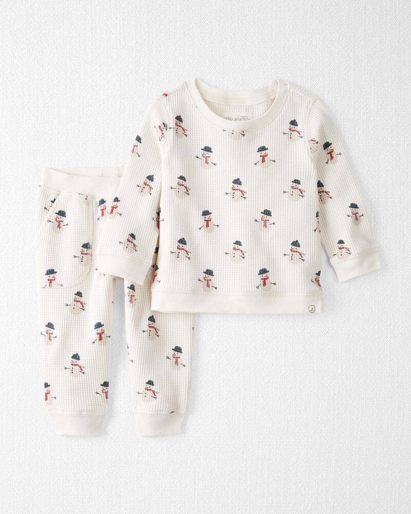 Baby Waffle Knit Set Made with Organic Cotton in Snowman Print
, image 1 of 4 slides