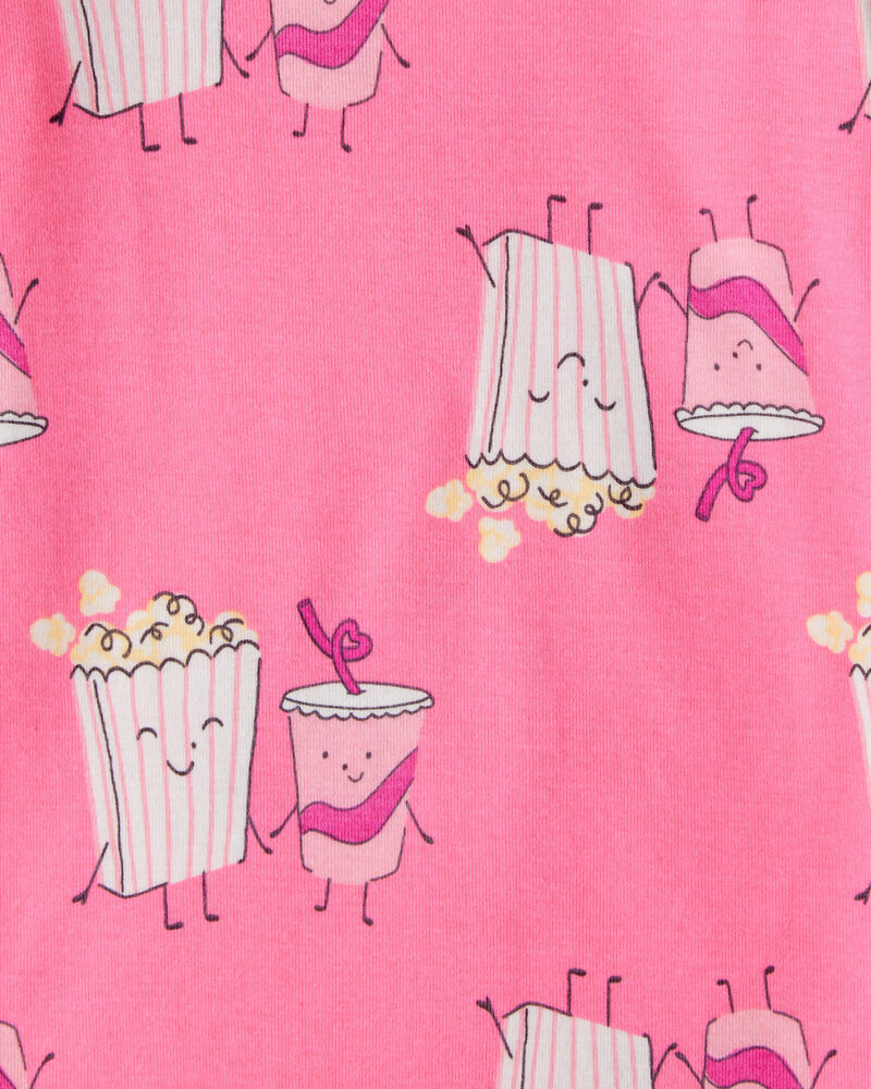 Girls Movie Print 100% Cotton Long-Sleeve 4-Piece Pajamas - Black/Pink, image 4 of 5 slides