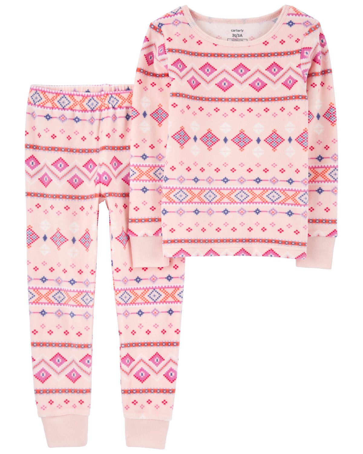 Pink Toddler 2Piece Fair Isle Fuzzy Velboa Pajamas