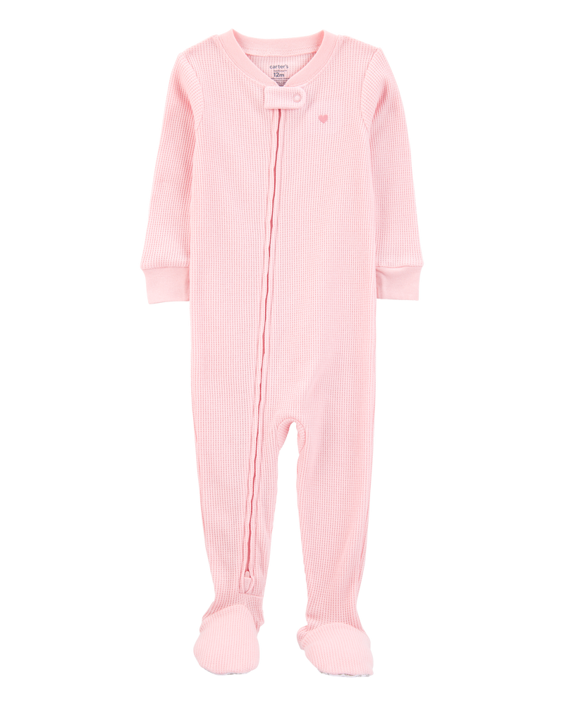 Toddler Heart Waffle Knit Footie 1-Piece Pajamas - Pink, image 1 of 4 slides